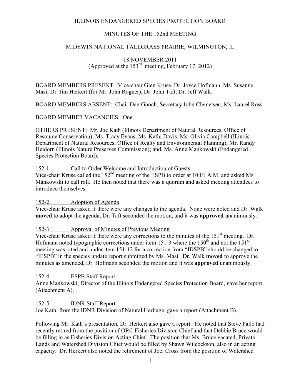 1 Illinois Endangered Species Protection Board Minutes