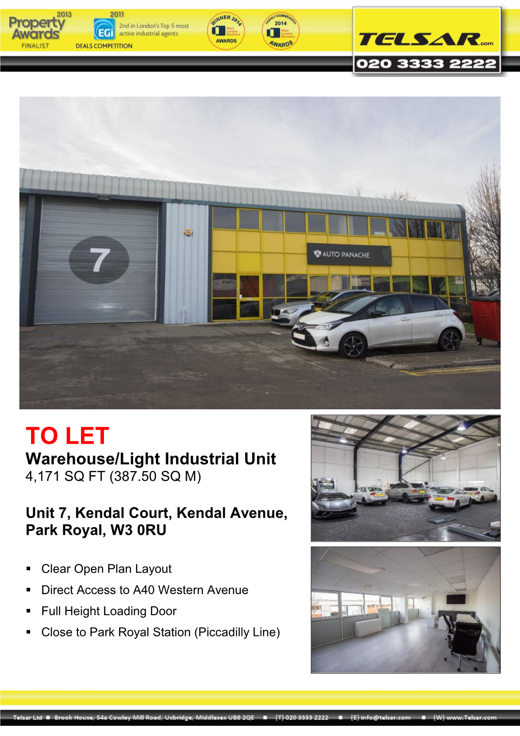 TO LET Warehouse/Light Industrial Unit 4,171 SQ FT (387.50 SQ M)