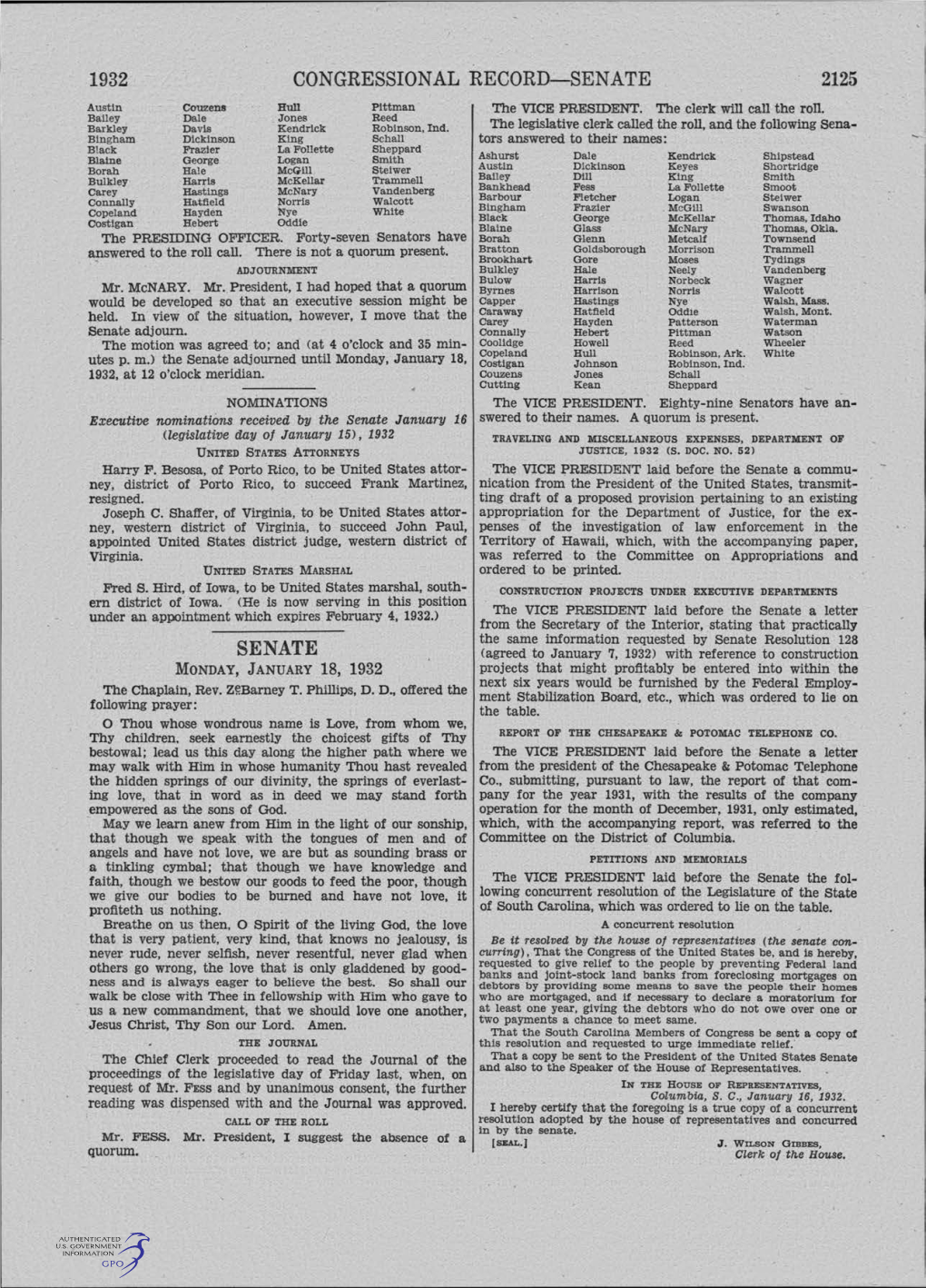 CONGRESSIONAL RECORD-SENATE 2125 Aus Tin Couzens Hull Pittman the VICE PRESIDENT