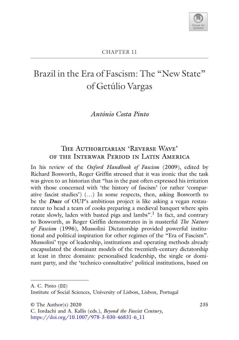 Brazil in the Era of Fascism: the “New State” of Getúlio Vargas