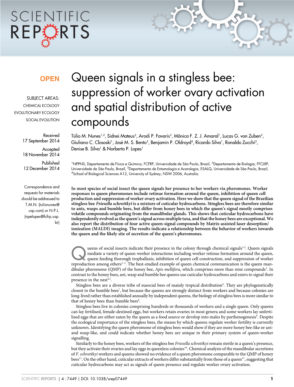 Queen Signals in a Stingless Bee