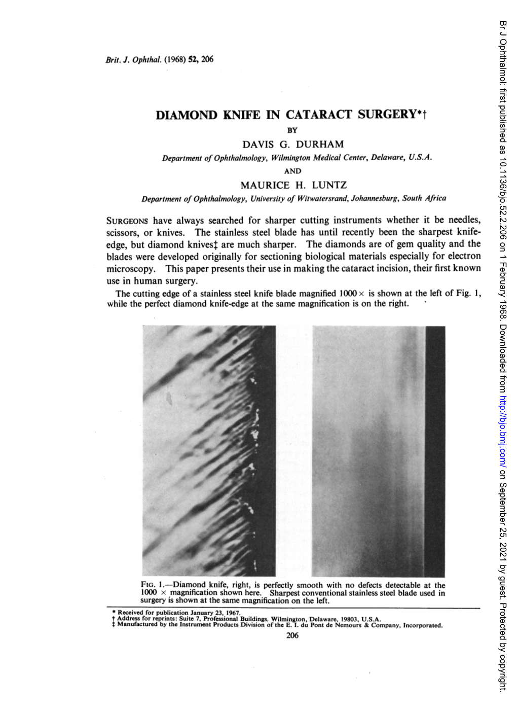 DIAMOND KNIFE in CATARACT SURGERY*T by DAVIS G