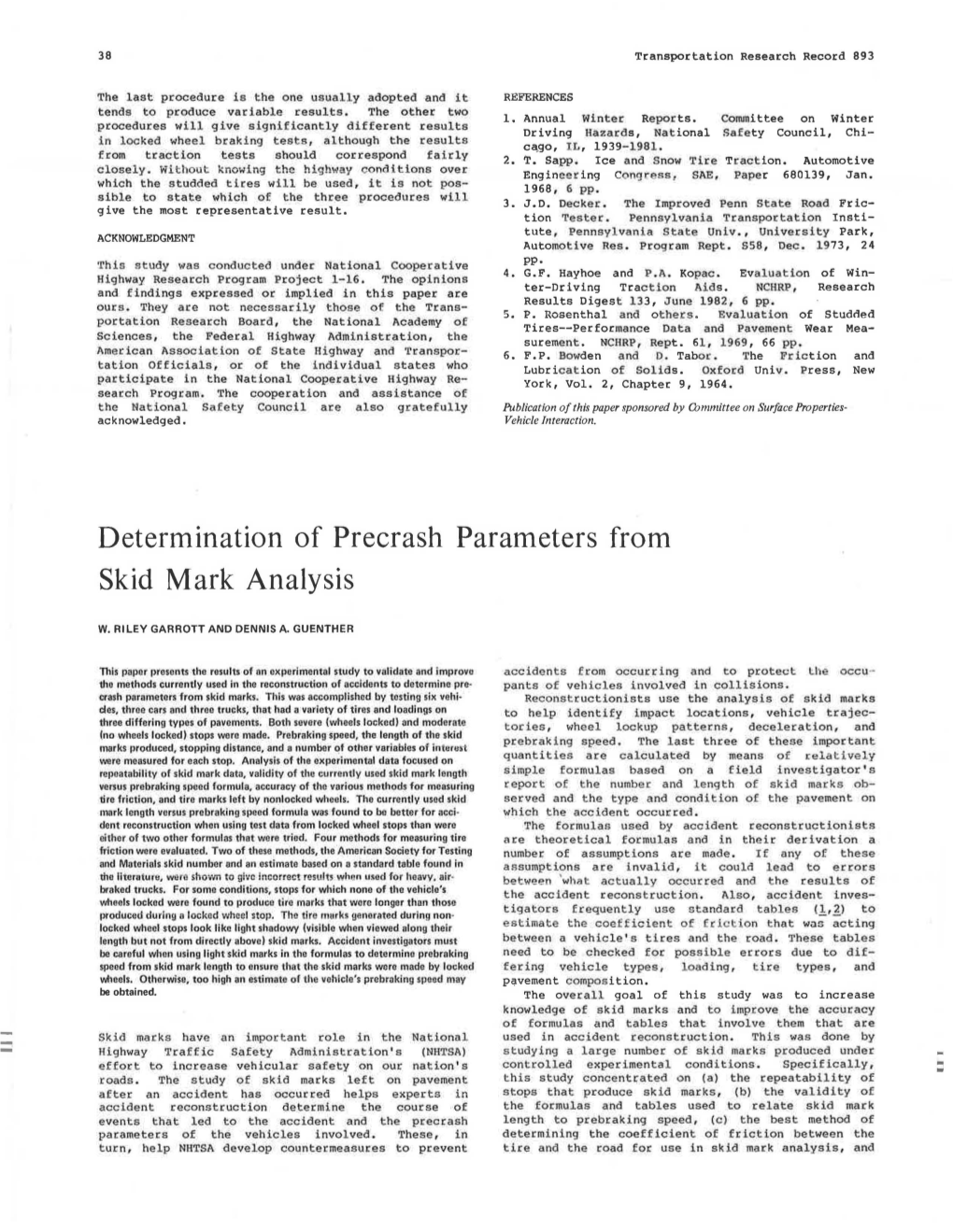 Determination of Precrash Parameters from Skid Mark Analysis