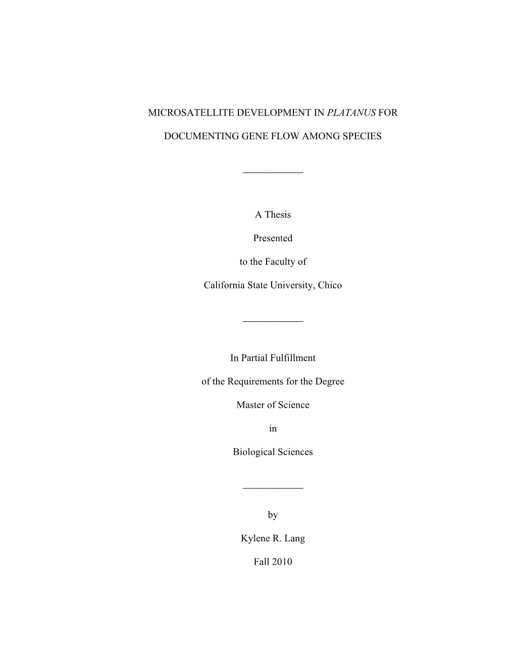 Microsatellite Development in Platanus For