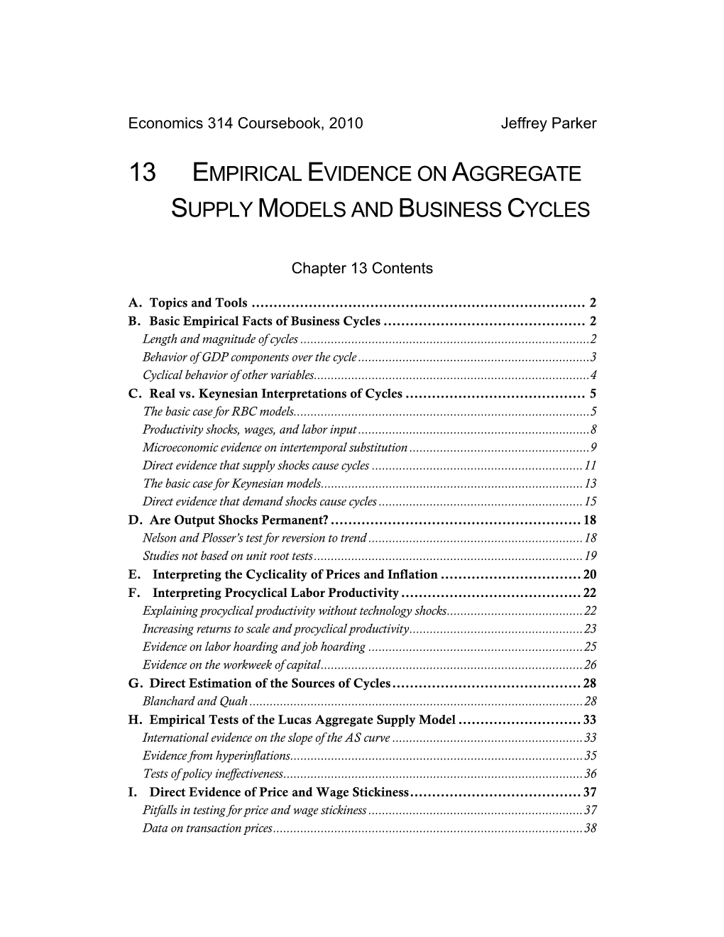 13 Empirical Evidence on Aggregate Supply Models and Business Cycles