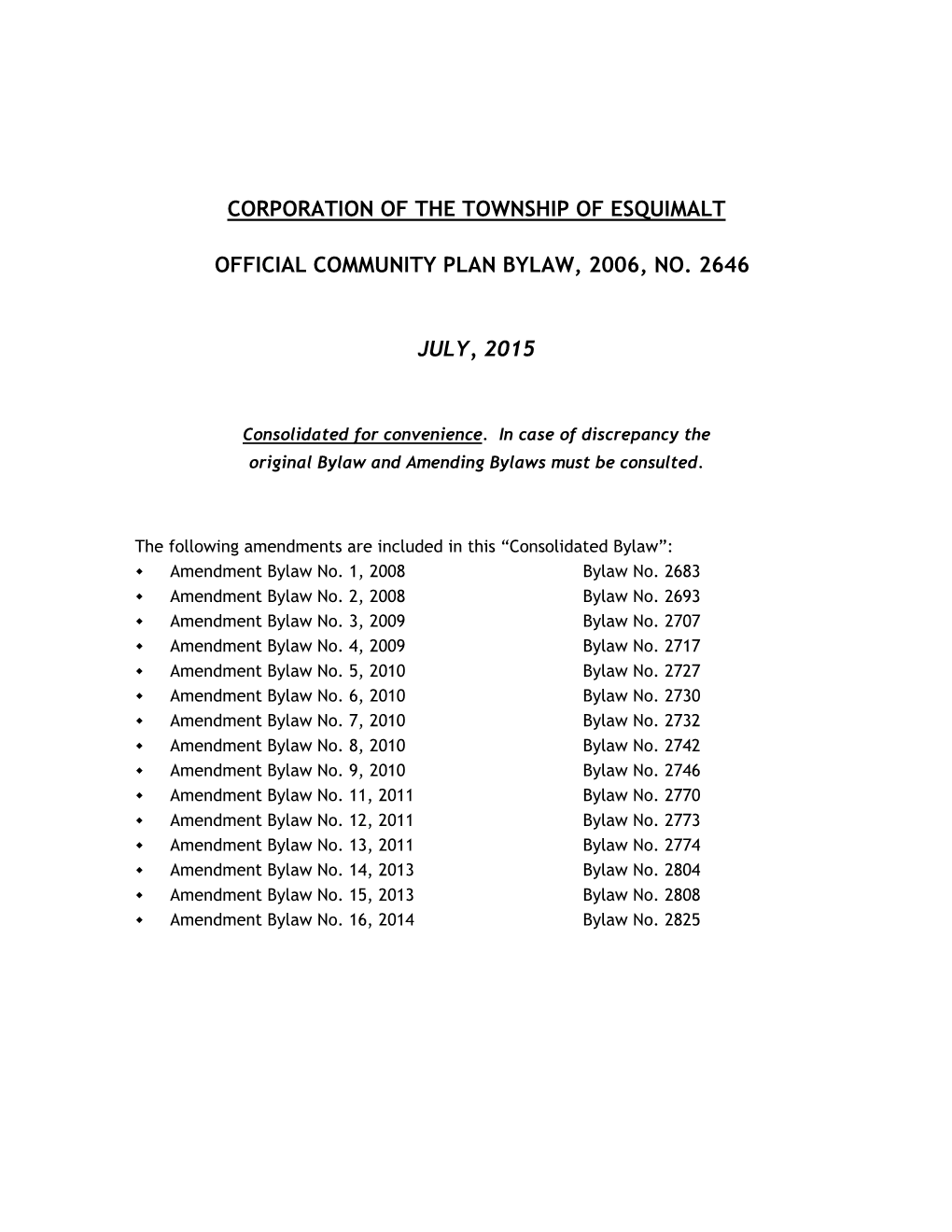 Corporation of the Township of Esquimalt Official Community Plan