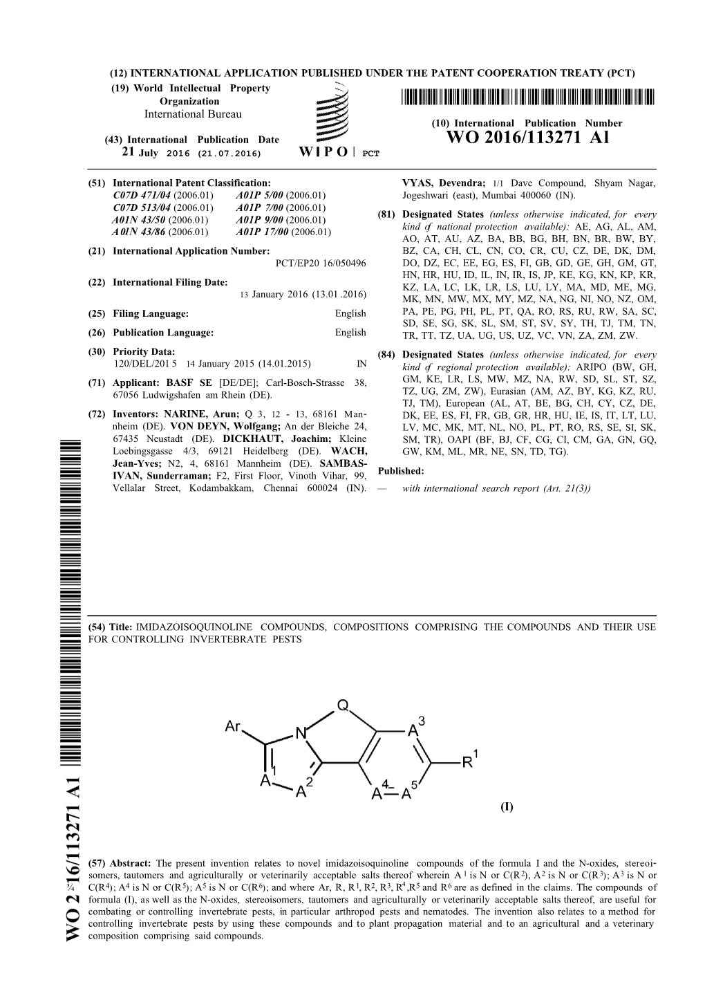 WO 2016/113271 Al July 2016 (21.07.2016) W P O PCT
