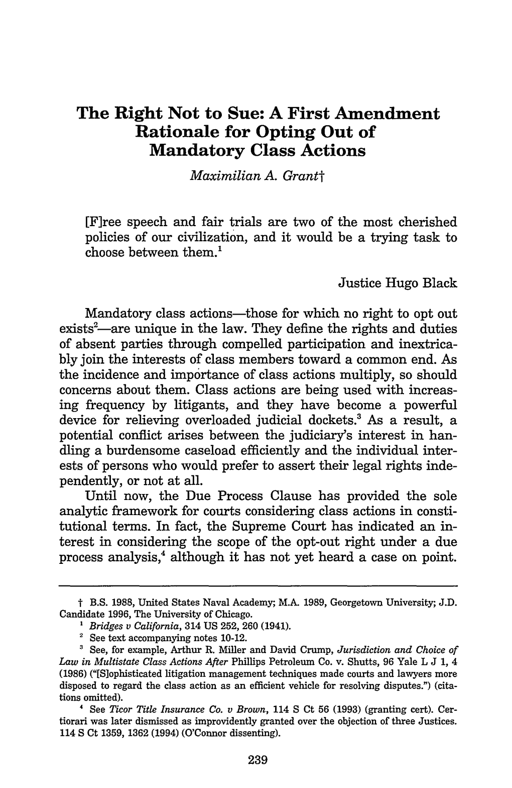 A First Amendment Rationale for Opting out of Mandatory Class Actions Maximiliana