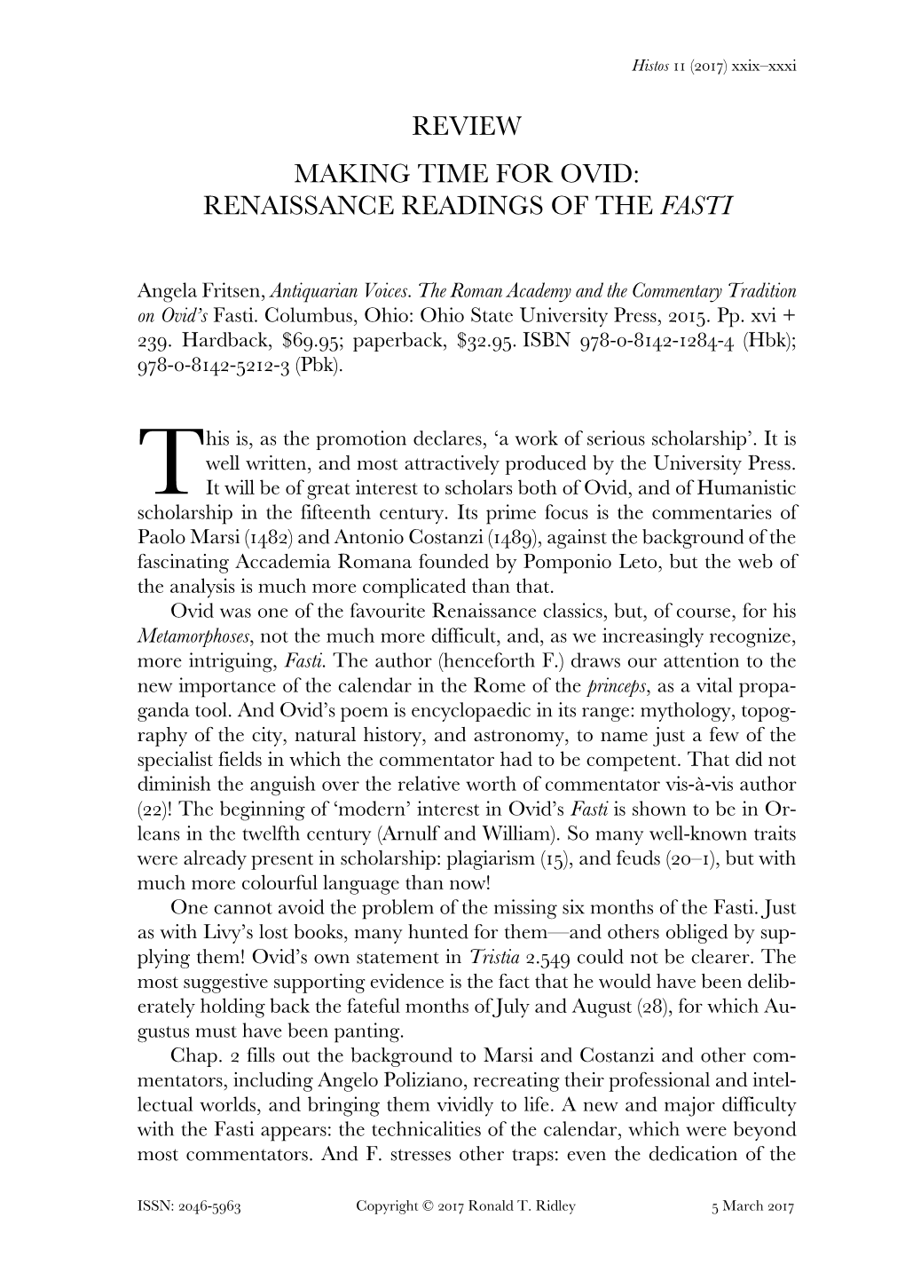 Renaissance Readings of the Fasti