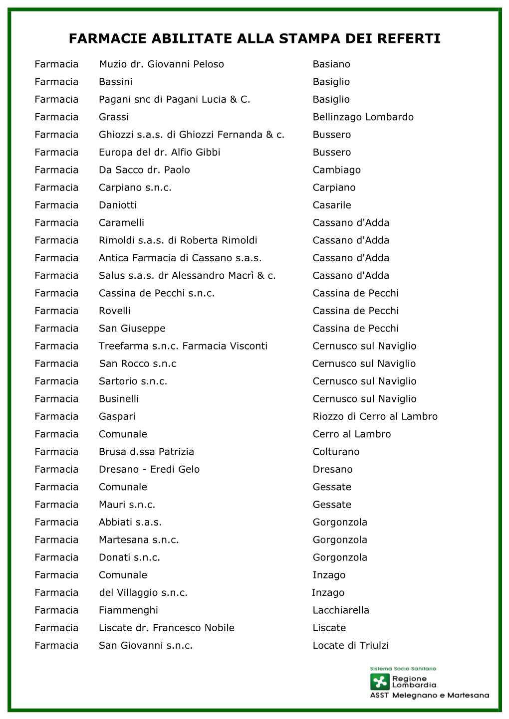 Farmacie Abilitate Alla Stampa Dei Referti