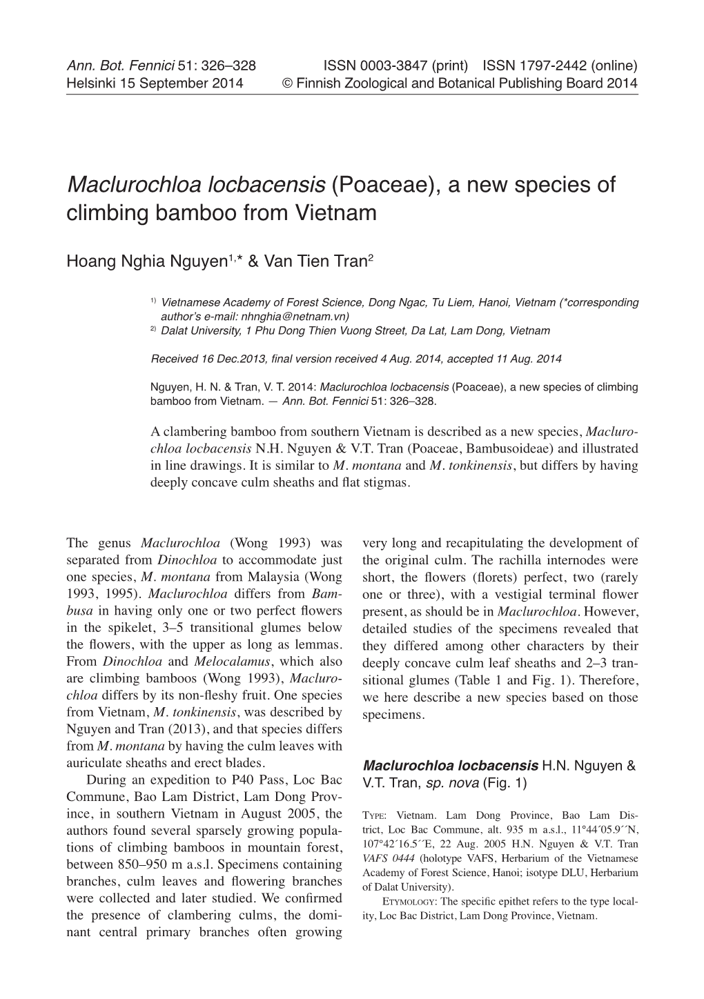 Maclurochloa Locbacensis (Poaceae), a New Species of Climbing Bamboo from Vietnam