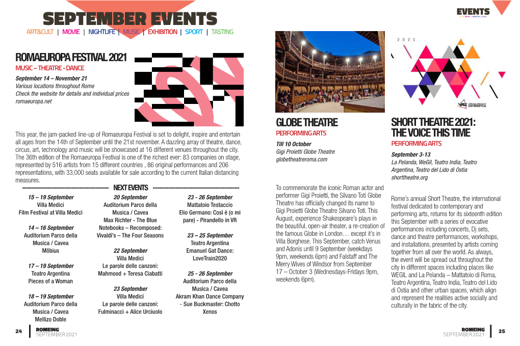 September Events Art | Movie | Nightlife | Music Art&Cult | Movie | Nightlife | Music | Exhibition | Sport | Tasting