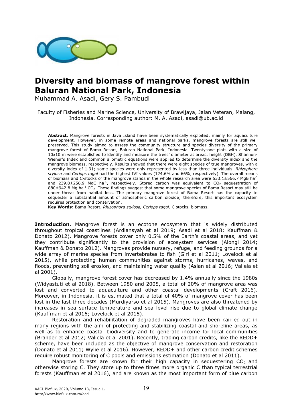 Diversity and Biomass of Mangrove Forest Within Baluran National Park, Indonesia Muhammad A