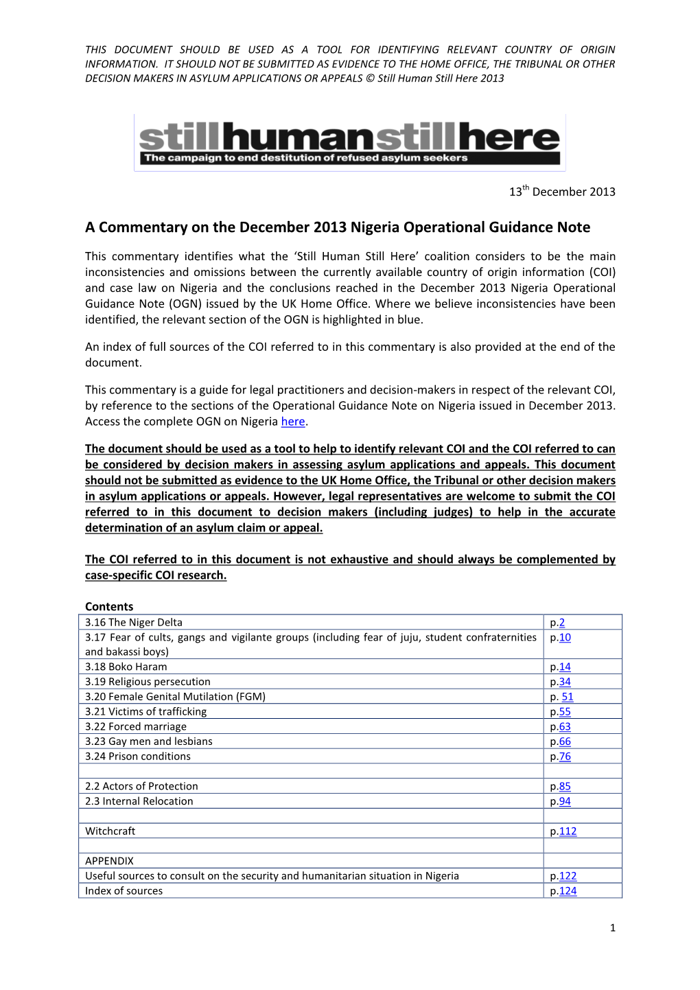 SHSH Commentary on the December 2013 Nigeria