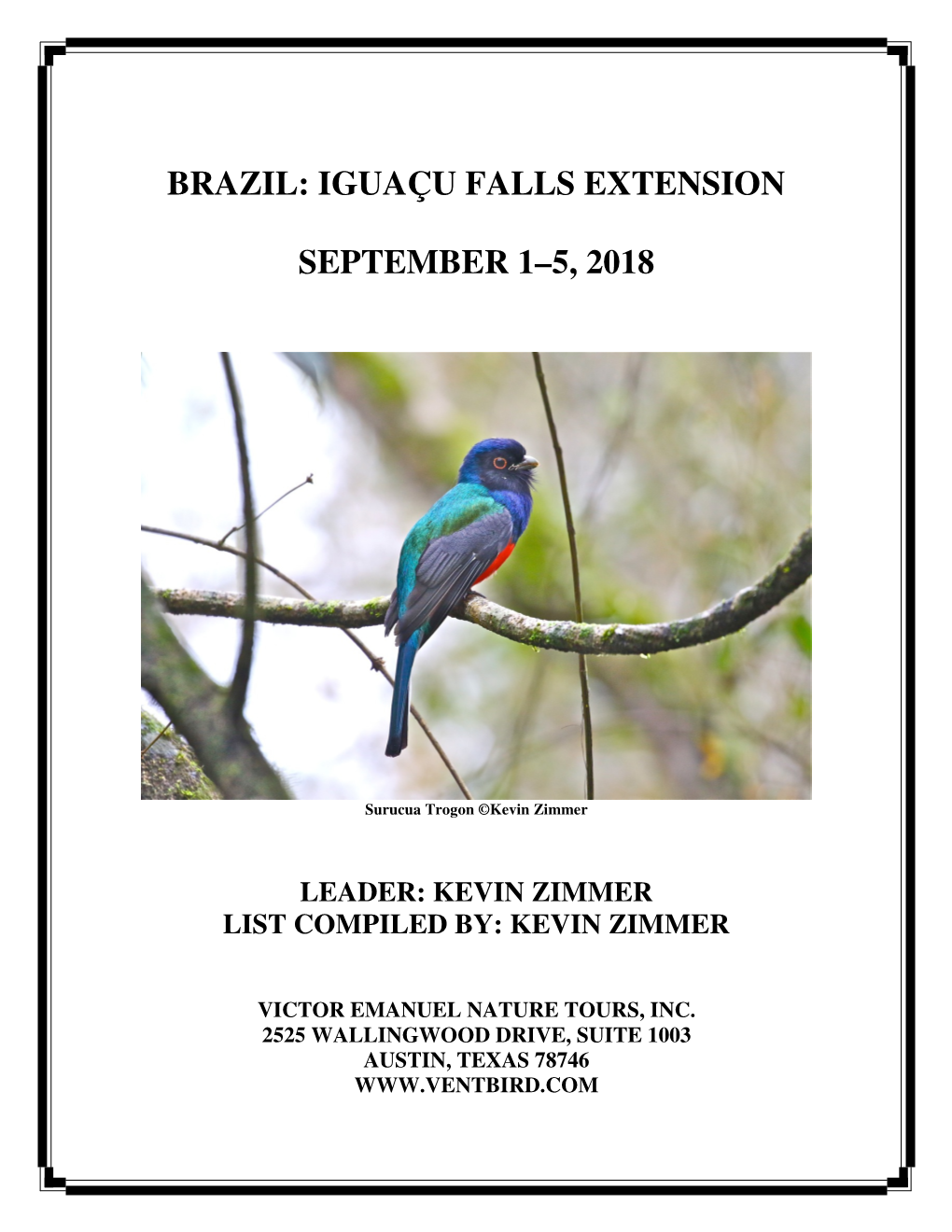 Brazil: Iguaçu Falls Extension September 1–5, 2018