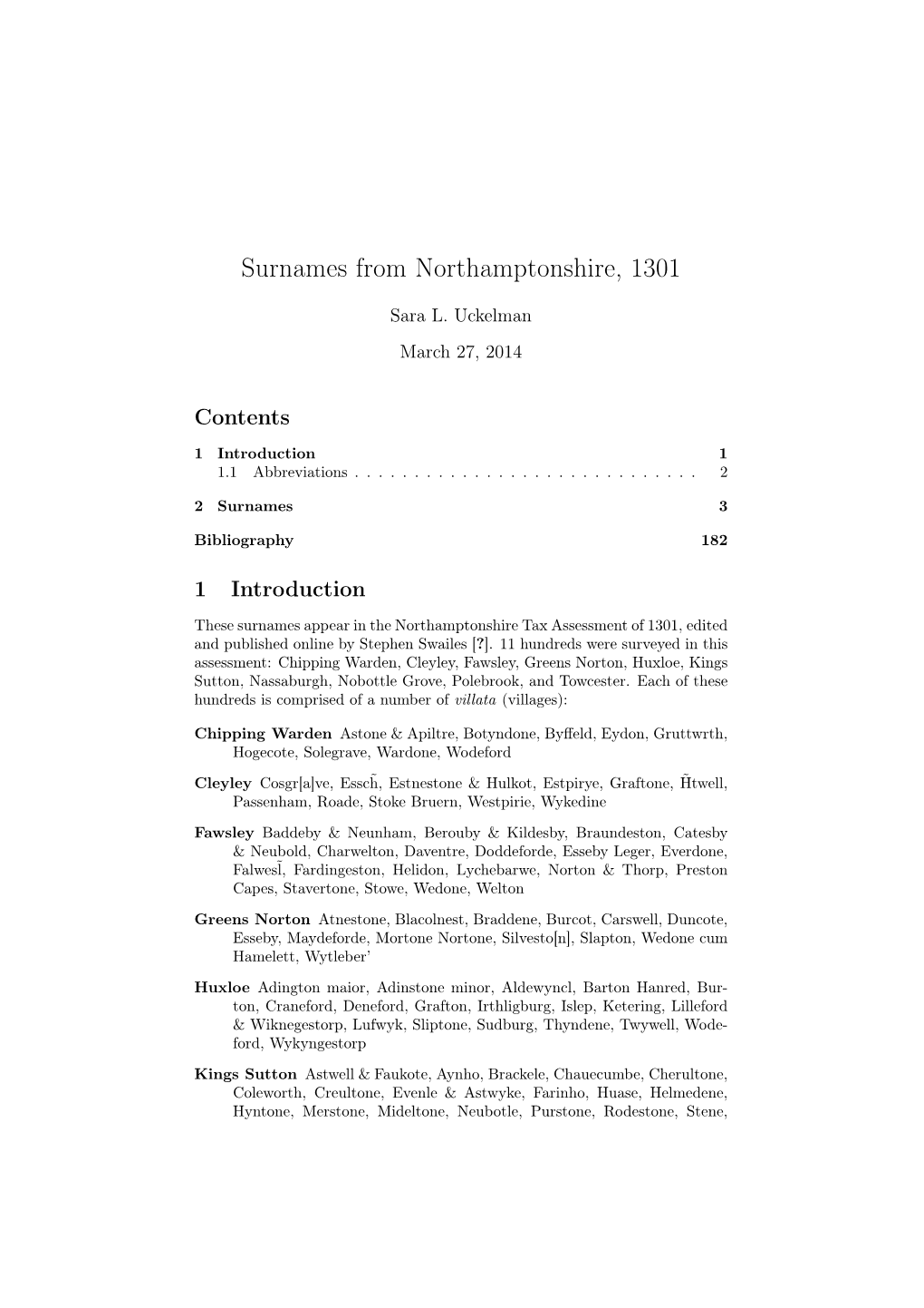 Surnames from Northamptonshire, 1301