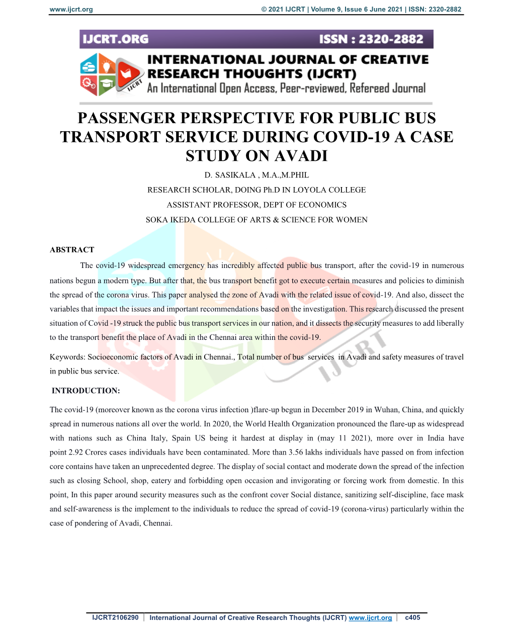 Passenger Perspective for Public Bus Transport Service During Covid-19 a Case Study on Avadi D