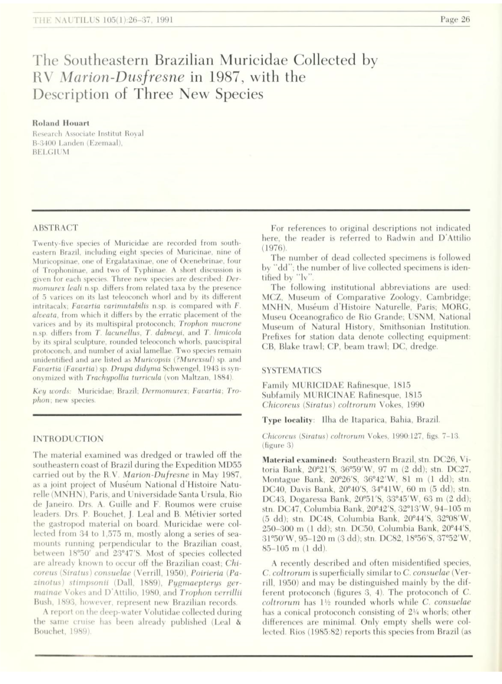 Nie Va Riu S 105(1 :26-37, 1991 Page 26 the Southeastern Brazilian