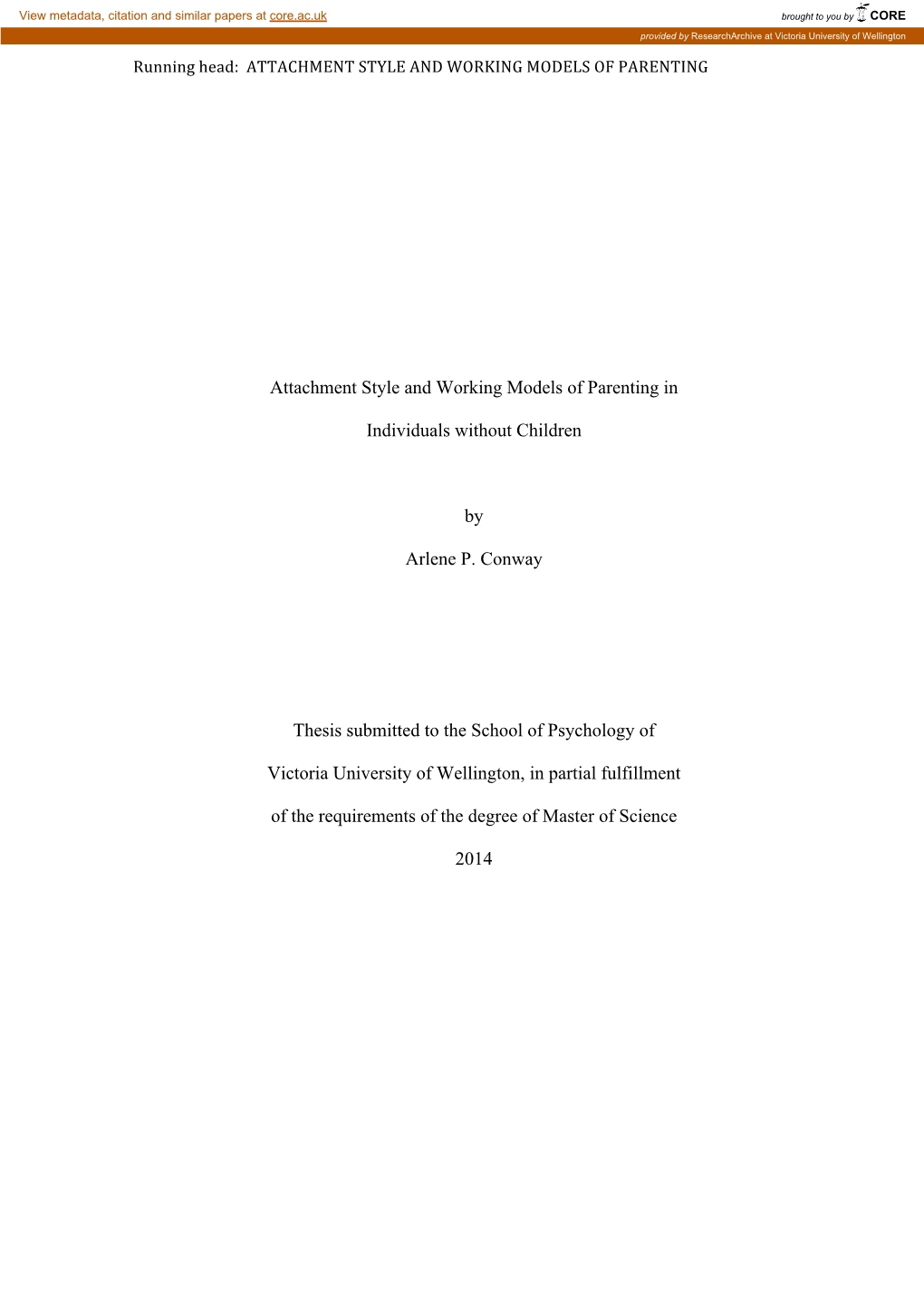 Attachment Style and Working Models of Parenting in Individuals Without