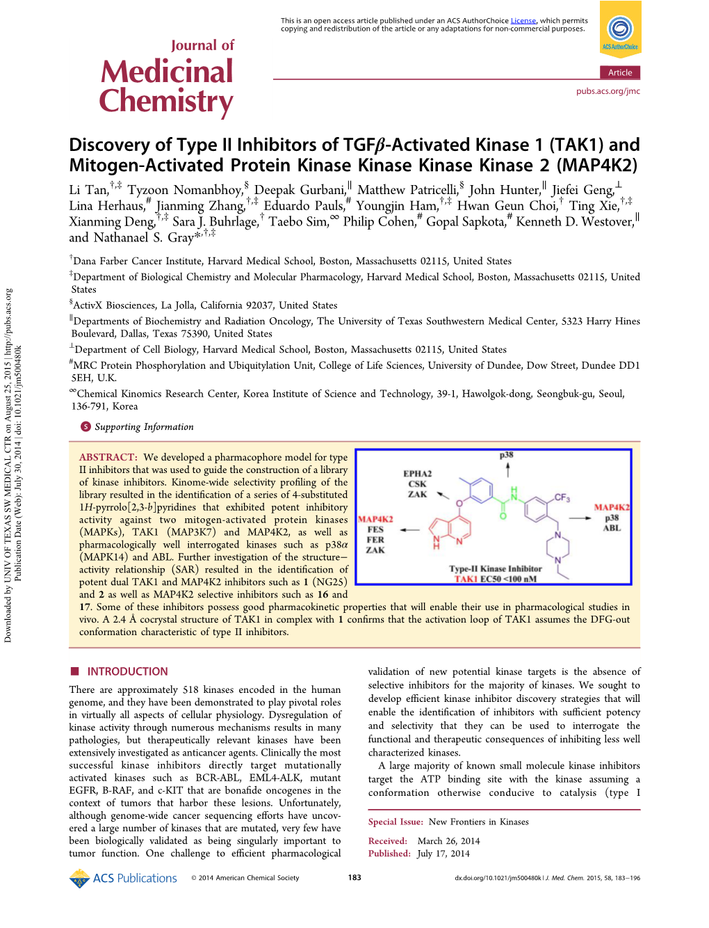 Discovery of Type II Inhibitors of Tgfβ-Activated Kinase 1 (TAK1)