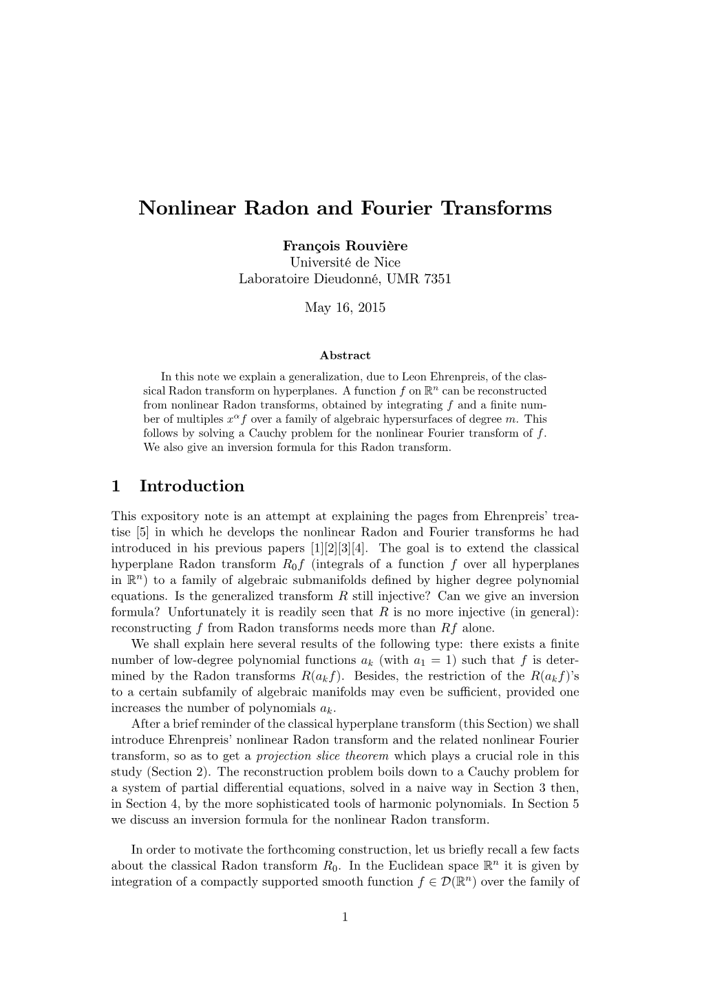 Nonlinear Radon and Fourier Transforms