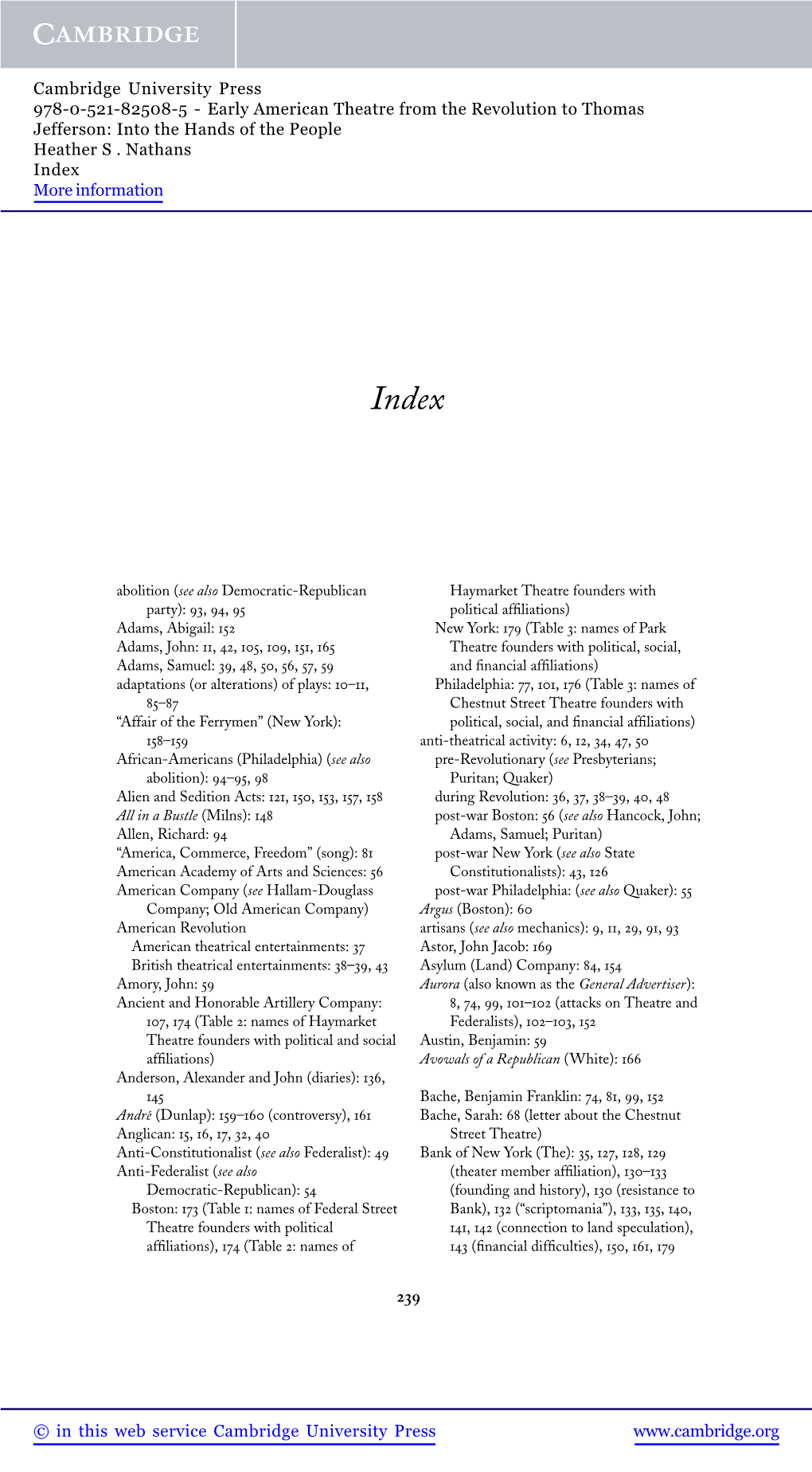 Early American Theatre from the Revolution to Thomas Jefferson: Into the Hands of the People Heather S