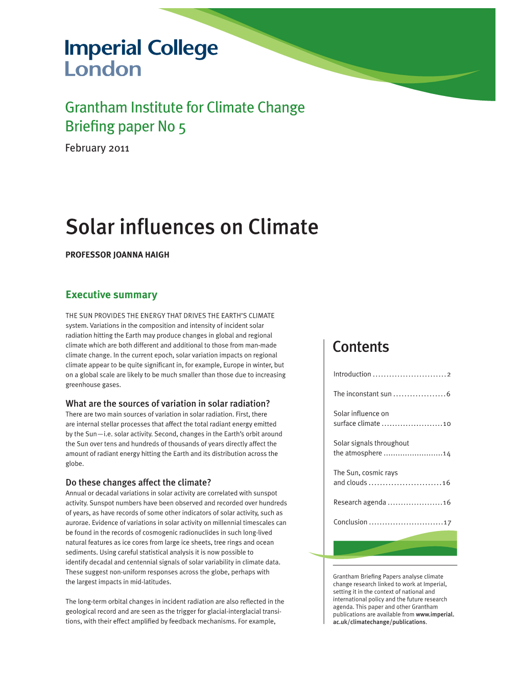 Solar Influences on Climate-Haigh