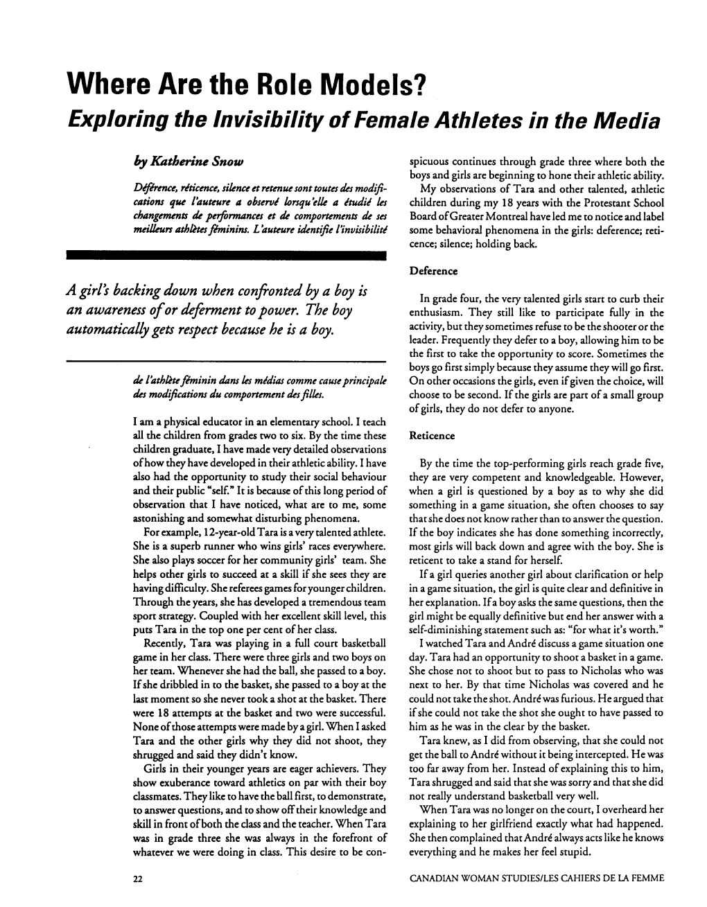 Where Are the Role Models? Exploring the Invisibility of Female Athletes in the Media