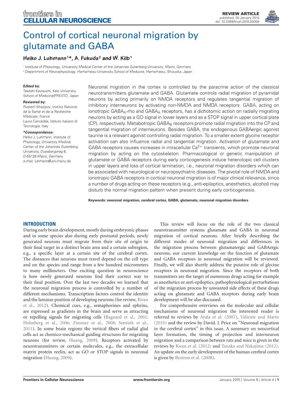 Control of Cortical Neuronal Migration by Glutamate and GABA Heiko J