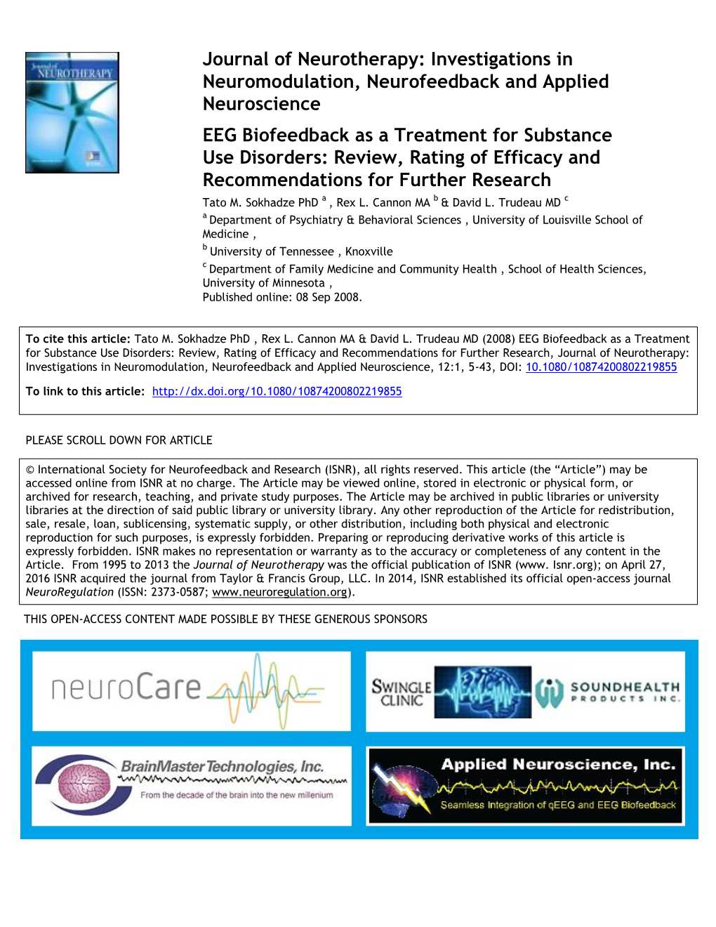 Journal of Neurotherapy: Investigations In