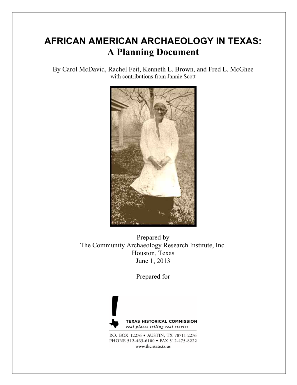 African American Archeology in Texas: a Planning Document