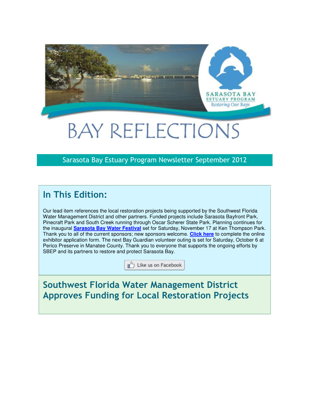 Southwest Florida Water Management District Approves Funding for Local Restoration Projects