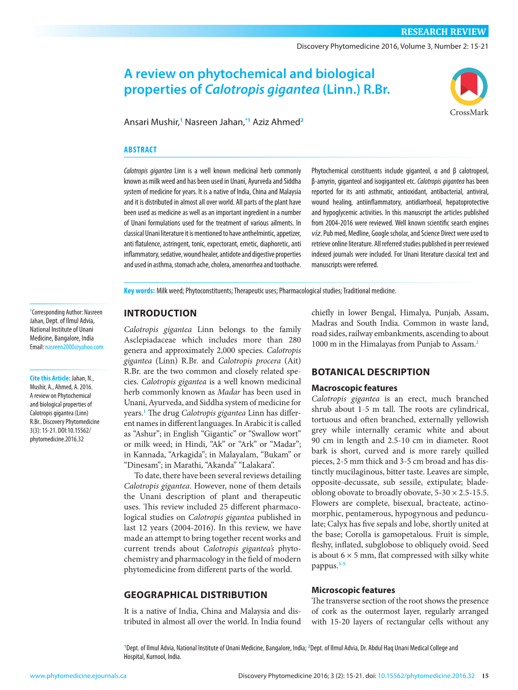 A Review on Phytochemical and Biological Properties of Calotropis