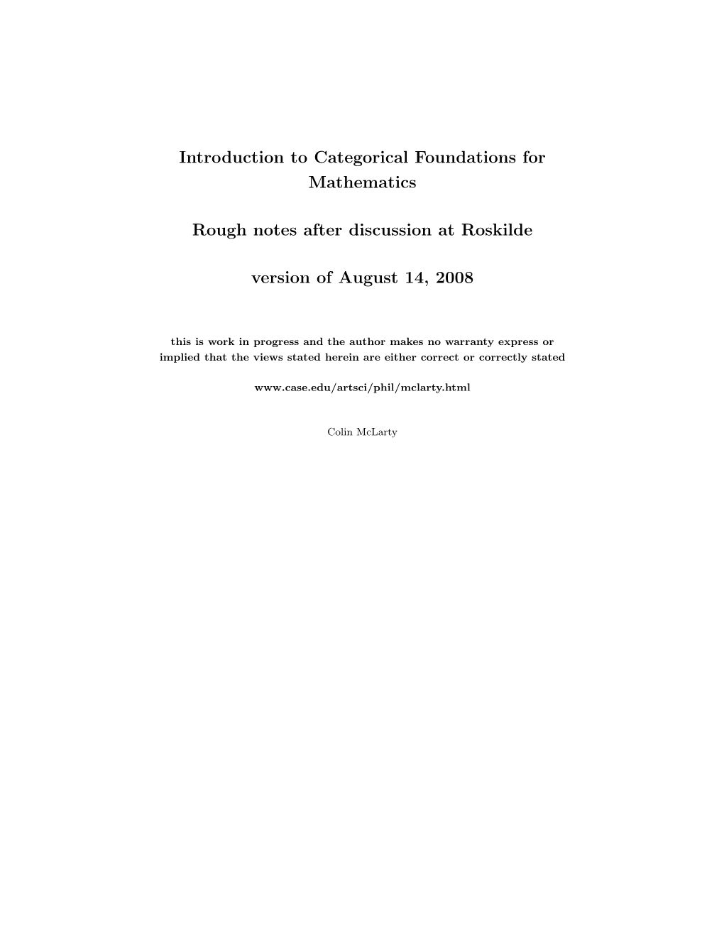 Introduction to Categorical Foundations for Mathematics