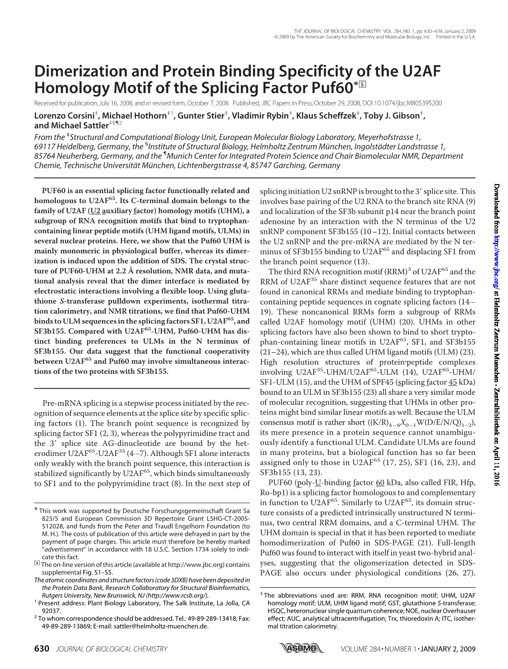 Dimerization and Protein Binding Specificity of the U2AF Homology