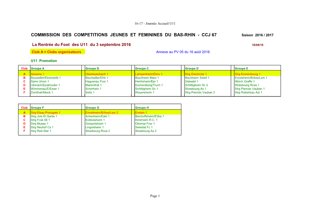 COMMISSION DES COMPETITIONS JEUNES ET FEMININES DU BAS-RHIN - CCJ 67 Saison 2016 / 2017
