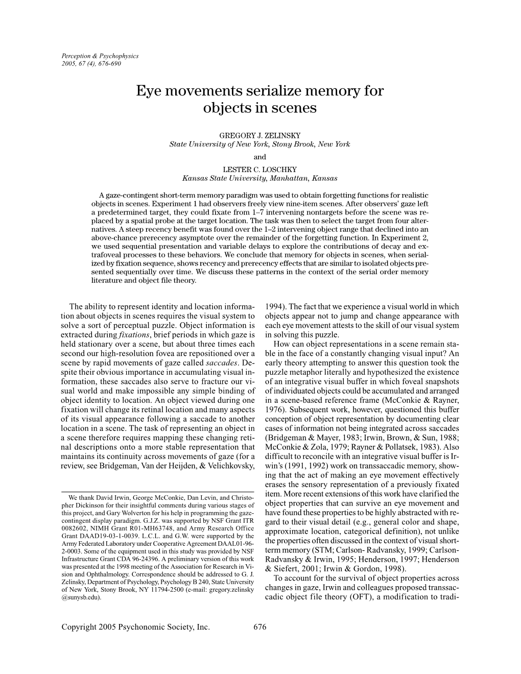 Eye Movements Serialize Memory for Objects in Scenes