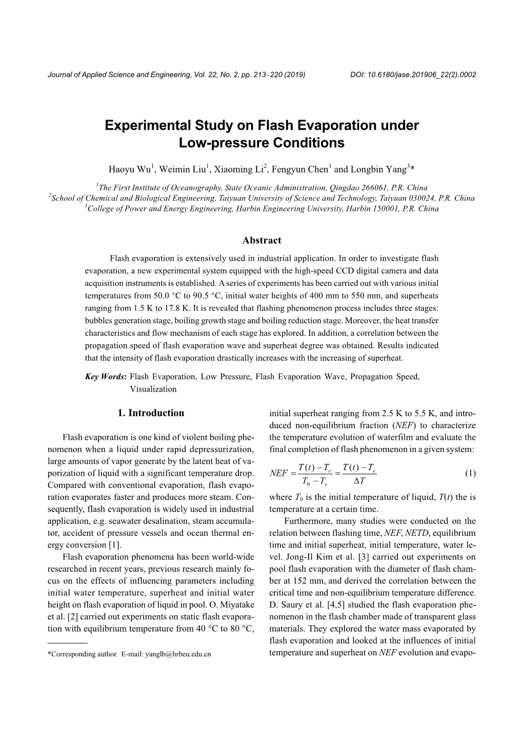 Experimental Study on Flash Evaporation Under Low-Pressure Conditions