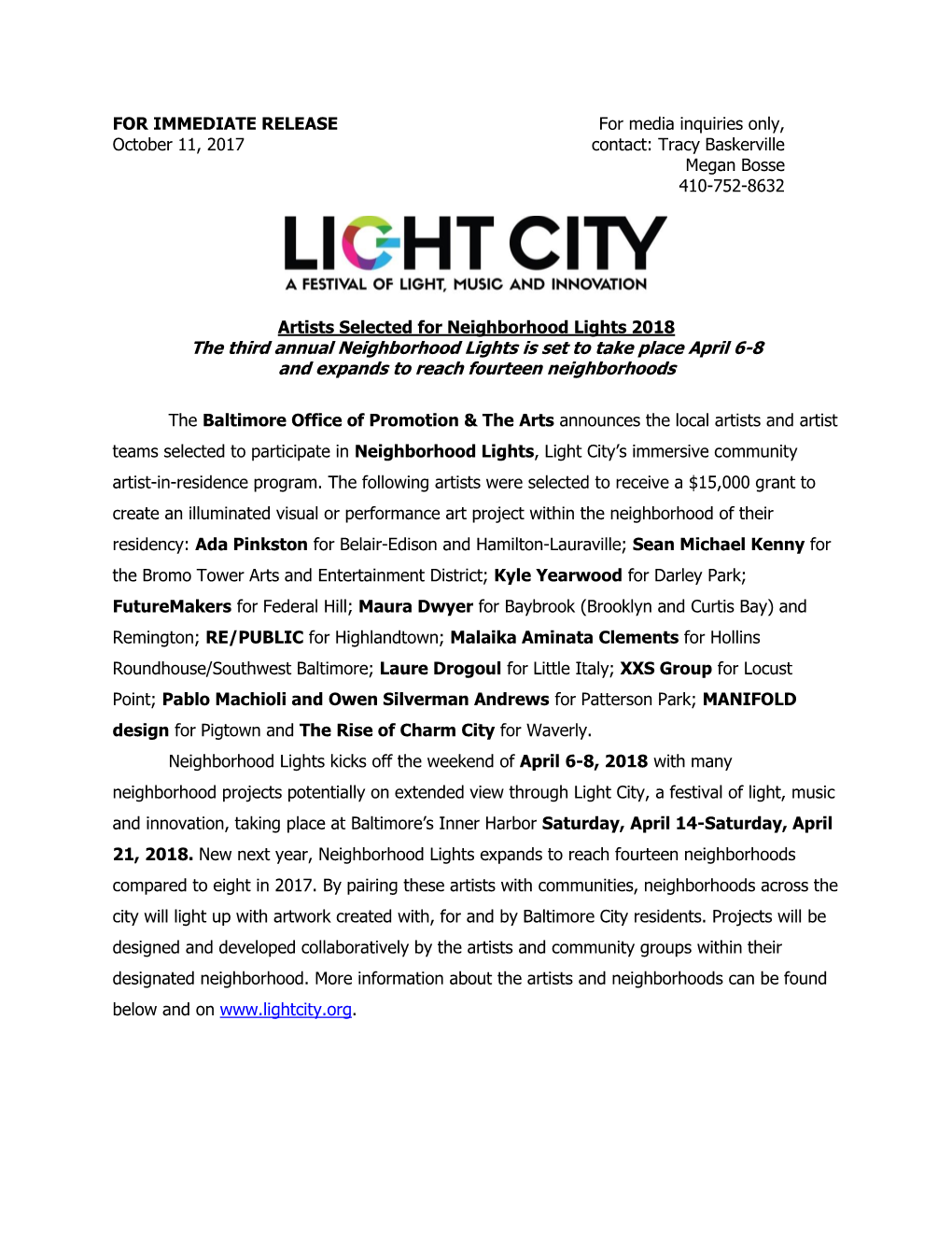 The Third Annual Neighborhood Lights Is Set to Take Place April 6-8 and Expands to Reach Fourteen Neighborhoods