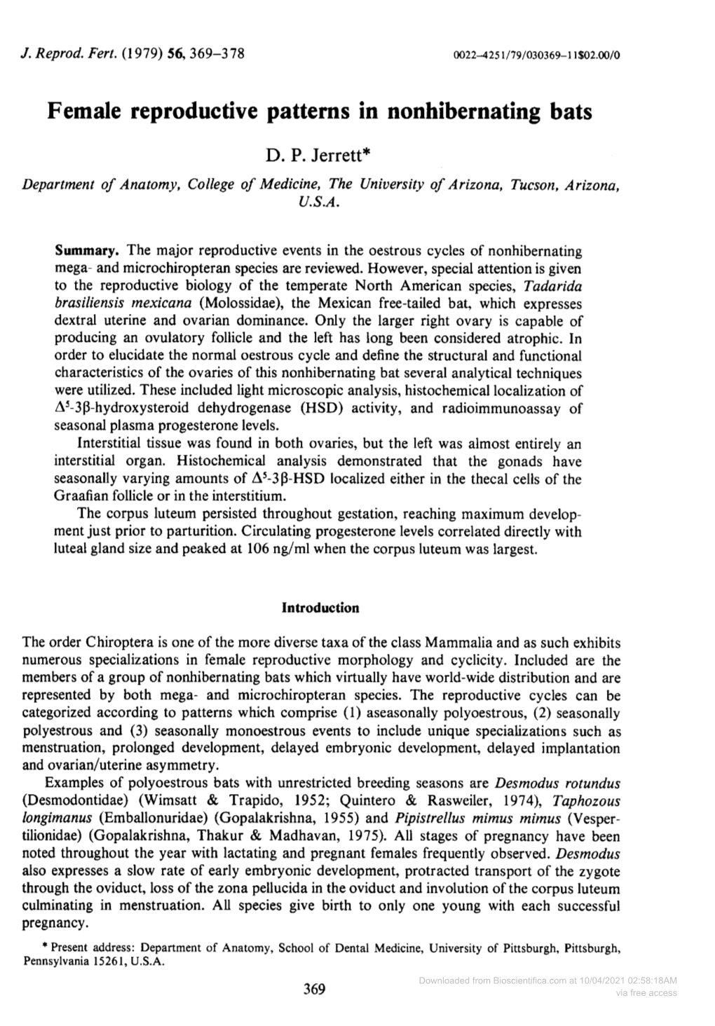 Female Reproductive Patterns in Nonhibernating Bats D