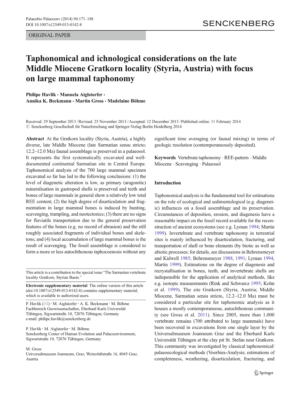 (Styria, Austria) with Focus on Large Mammal Taphonomy