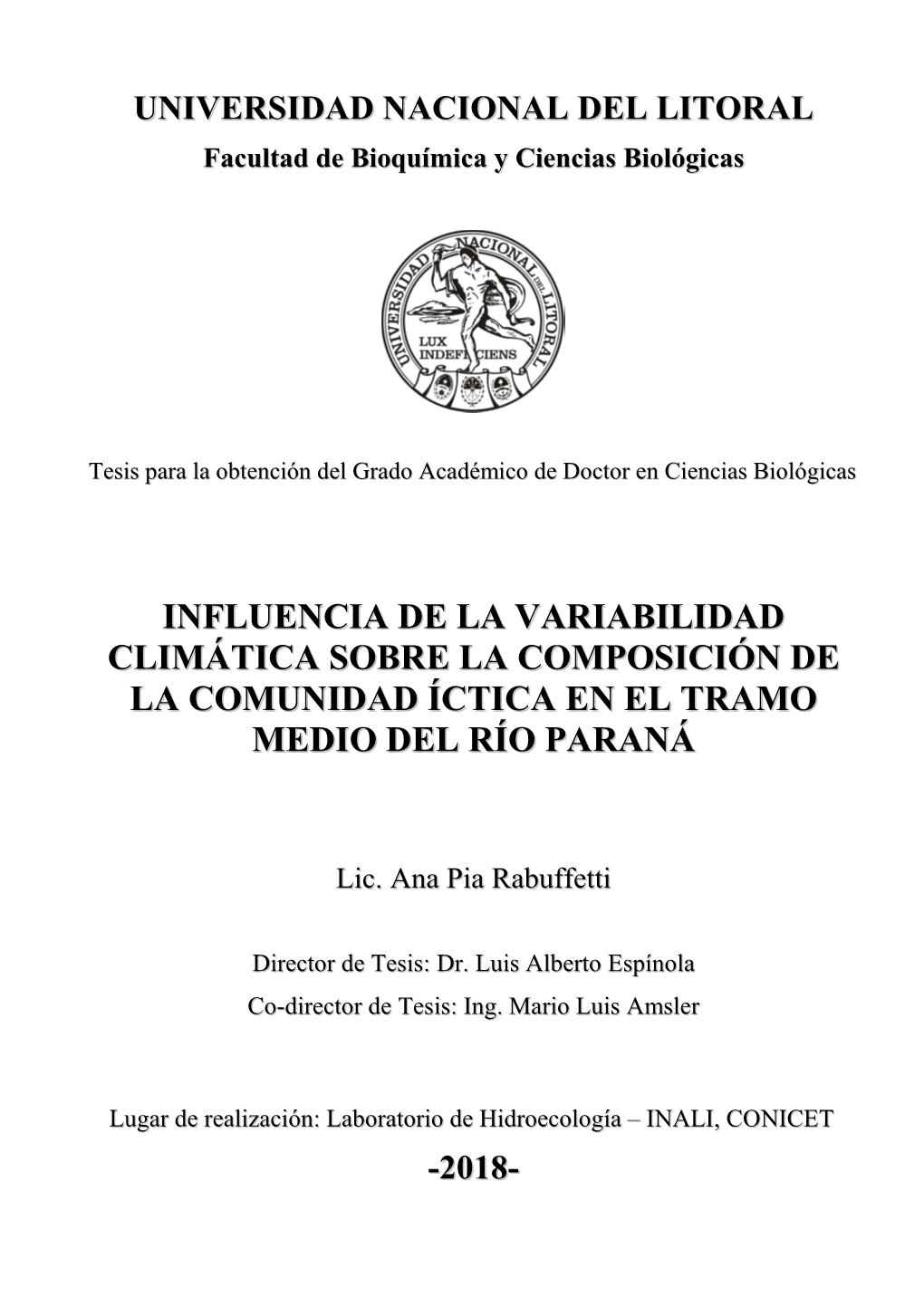 Influencia De La Variabilidad Climática Sobre La Composición De La Comunidad Íctica En El Tramo Medio Del Río Paraná