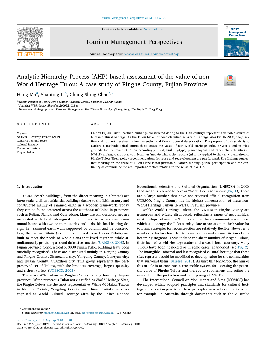 Analytic Hierarchy Process (AHP)-Based Assessment of The