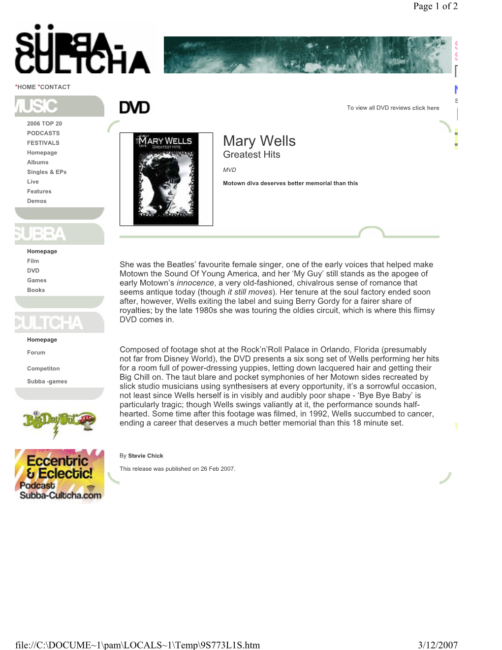 Mary Wells Homepage Greatest Hits Albums Singles & Eps MVD