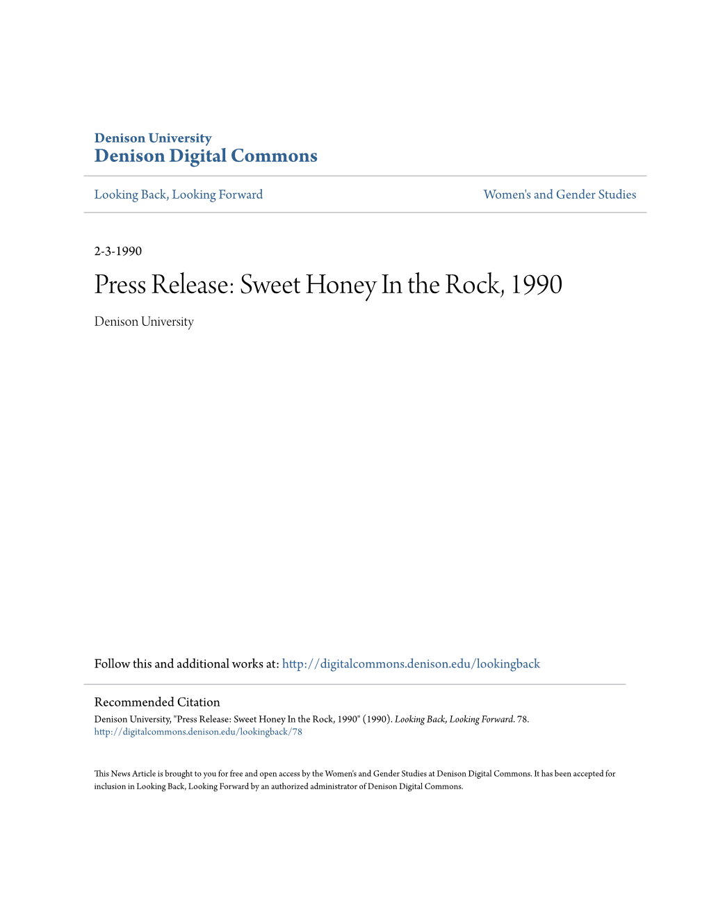 Sweet Honey in the Rock, 1990 Denison University