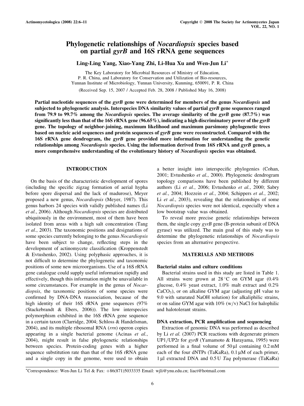 Phylogenetic Relationships of Nocardiopsis Species Based on Partial Gyrb and 16S Rrna Gene Sequences