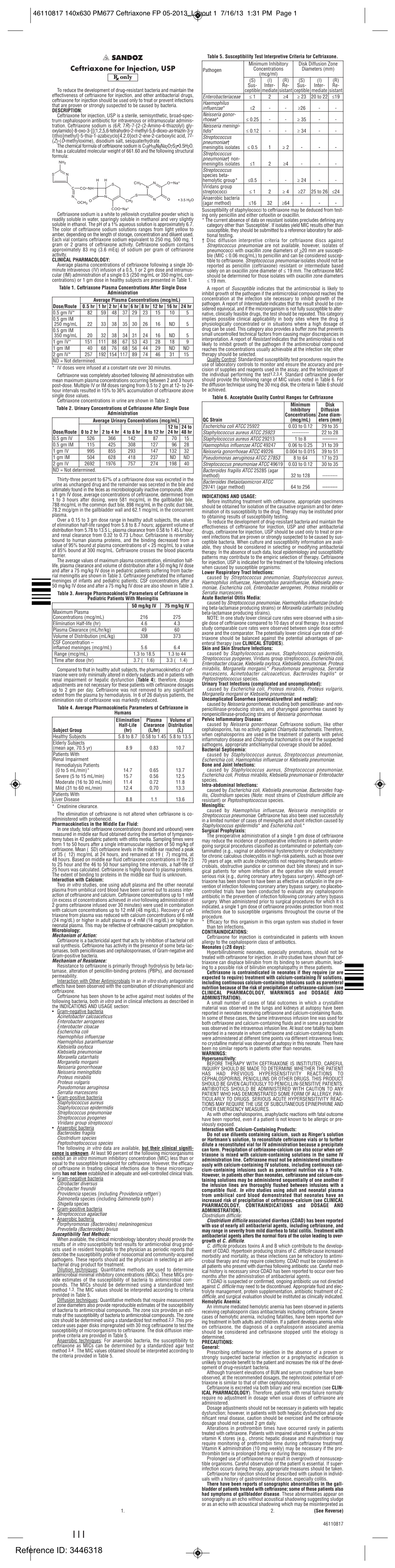 Ceftriaxone for Injection