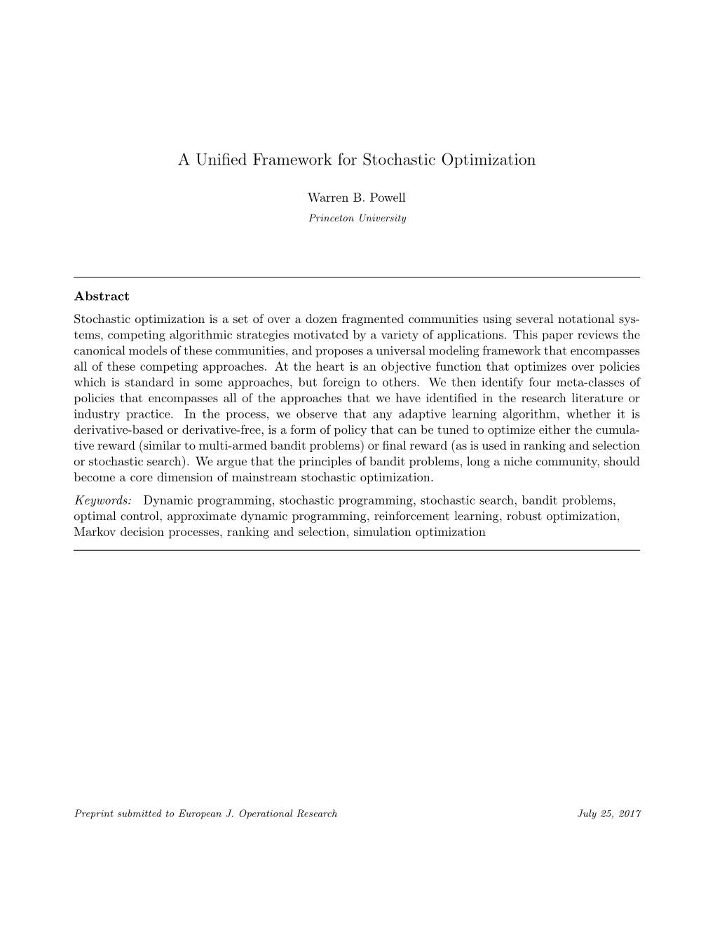 A Unified Framework for Stochastic Optimization