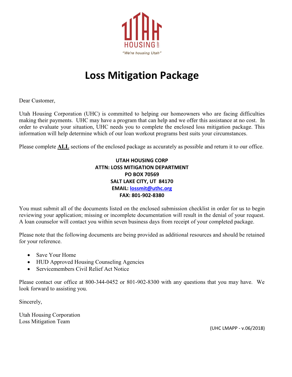 Loss Mitigation Package