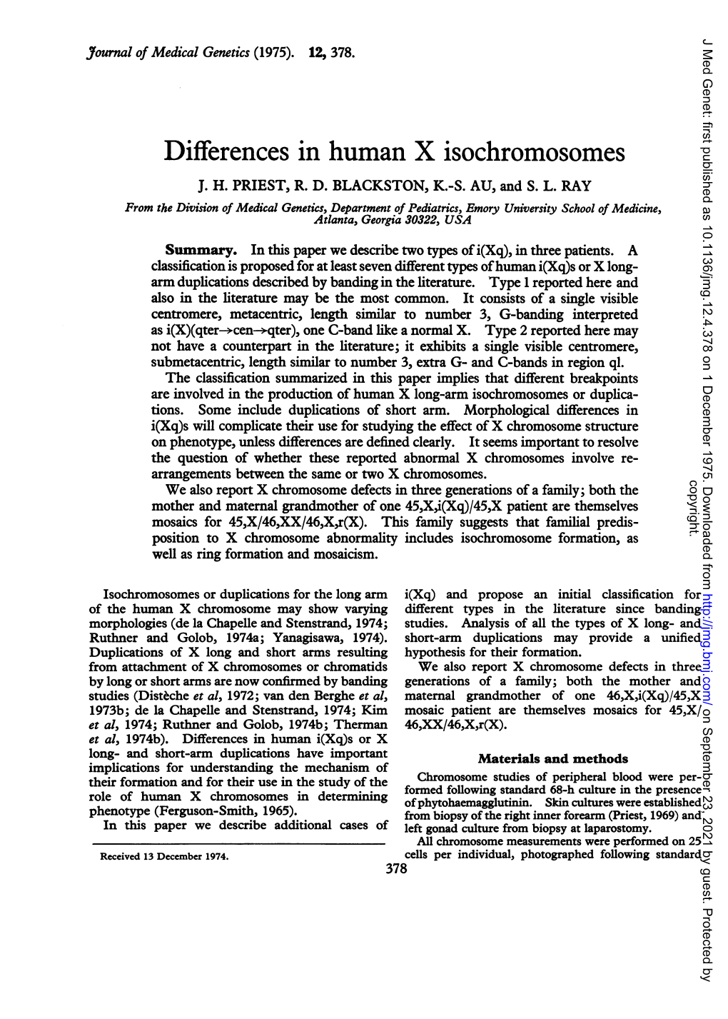 Differences in Human X Isochromosomes J